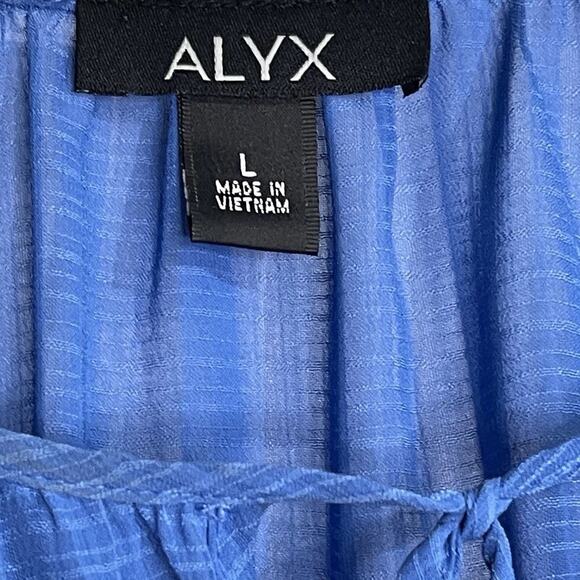 Alyx Peasant Blouse Blue Sheer Flowy Crochet Trim Quarter Sleeves Size Large - Picture 3 of 8